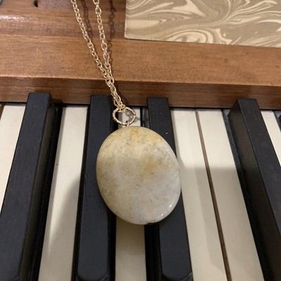 Yellow Jade Gemstone Large Oval 1.5 Inch Pendant Necklace Handcrafted In Texas