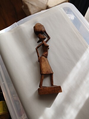 African Tribal Hand Carved Wood Statue Human Figure Wooden Sculpture 11.5''