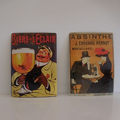 2 postcard plates Bière de l Eclair Absinthe PERNOT CARTEXPO