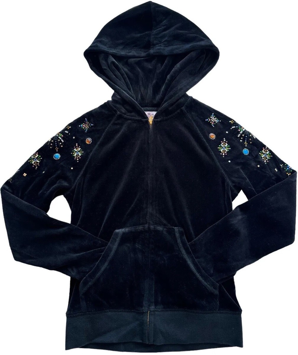 Juicy Couture Hoodie Womens XSmall Black Velvet Rhinestone