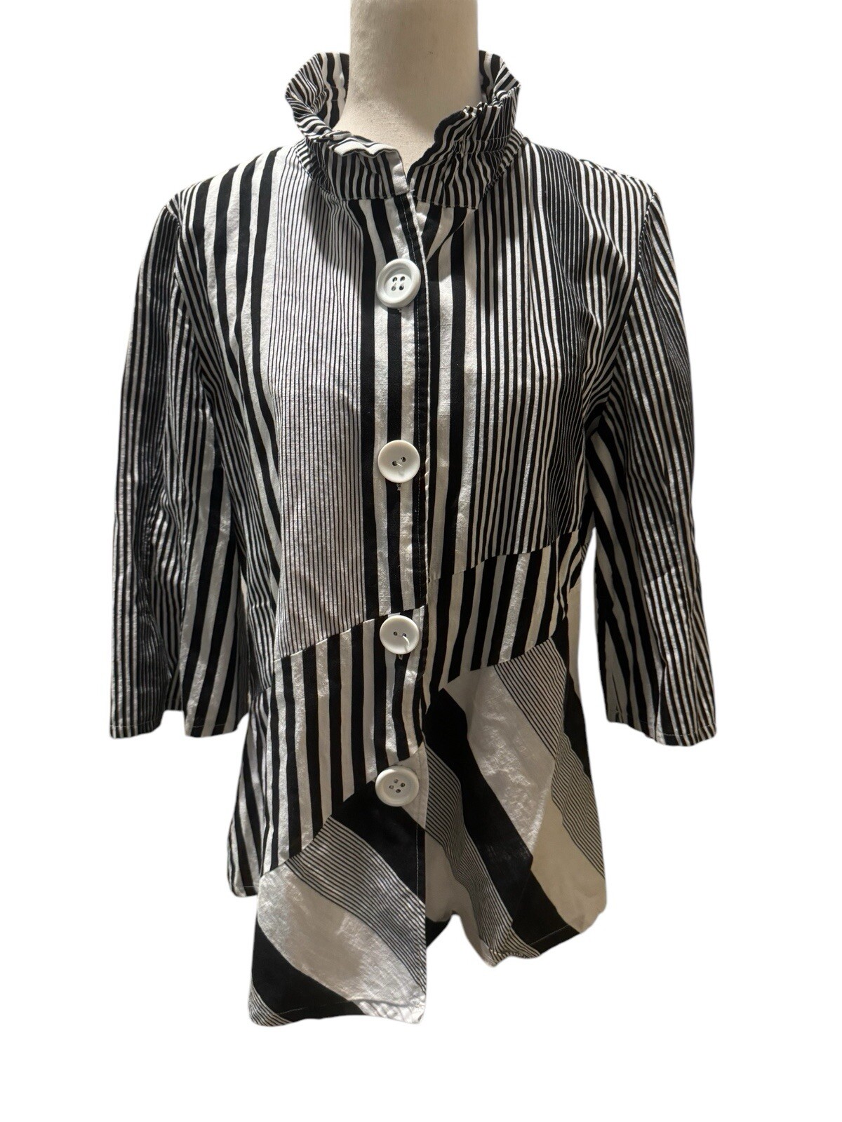 Jacket Top Tunic Striped Geometric Button Front Art Teacher Abstract Funky Large-image
