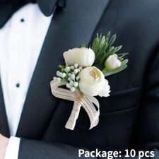 10PCS Boutonniere Brooch Flower Corsage Groom Bridesmaid Wedding Party