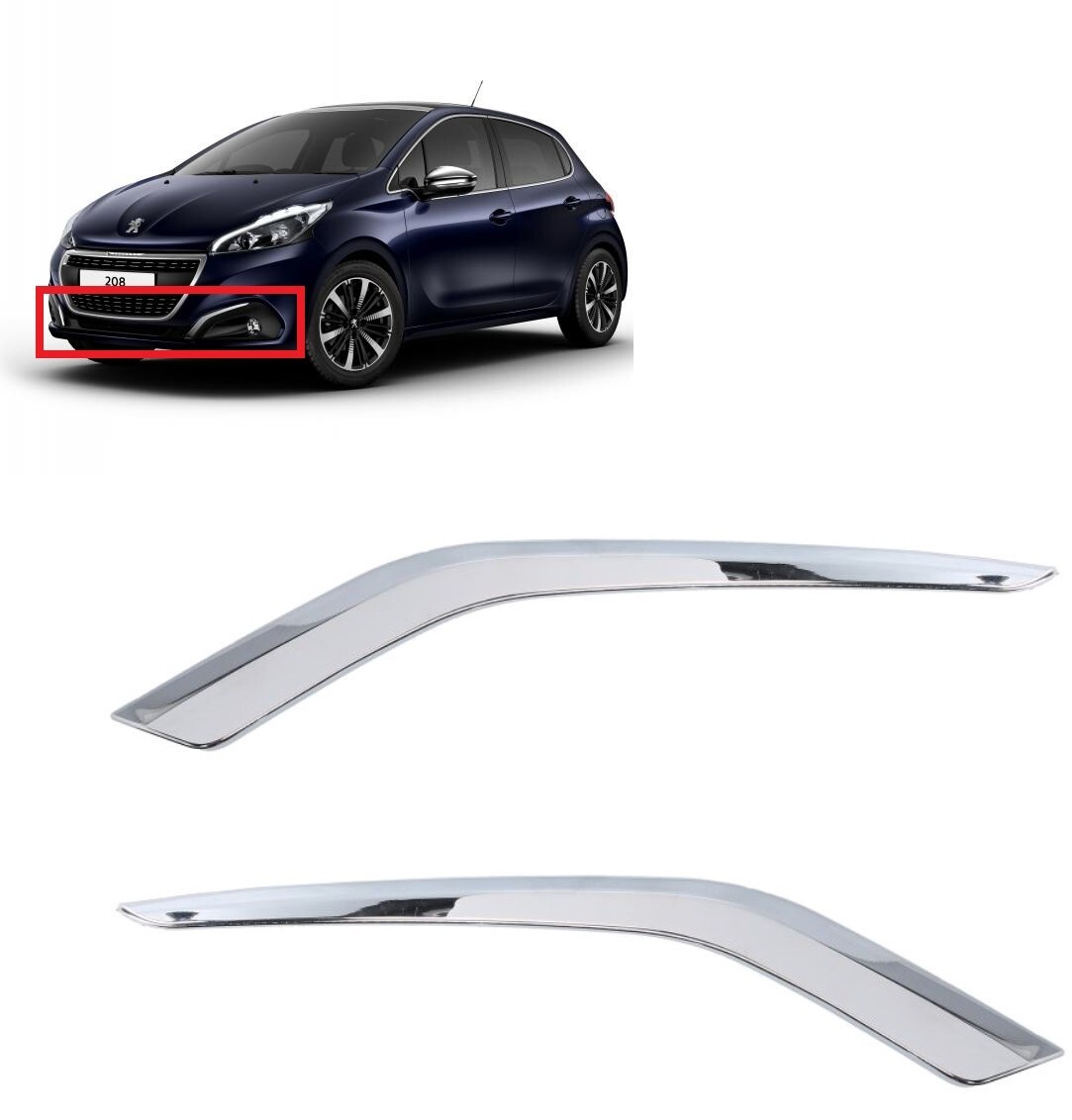 Enjoliveurs chromés Peugeot 208 moulures de pare-chocs avant droite et gauche haut de gamme