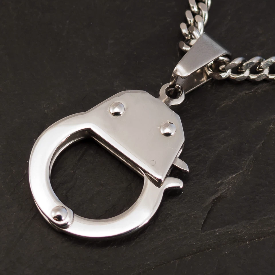 Handschellen Kettenanhänger Edelstahl Anhänger Damen Herren Schmuck BDSM Silber - Bild 2 von 4