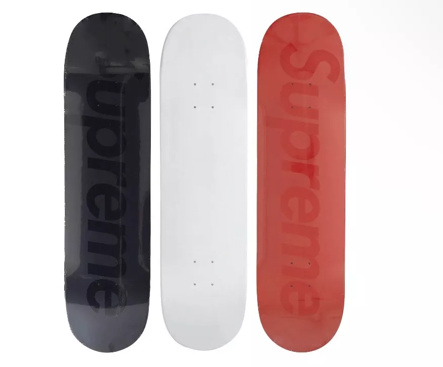 Supreme SS23 White, Black, & Red Tonal Box Logo Skateboard Deck Set