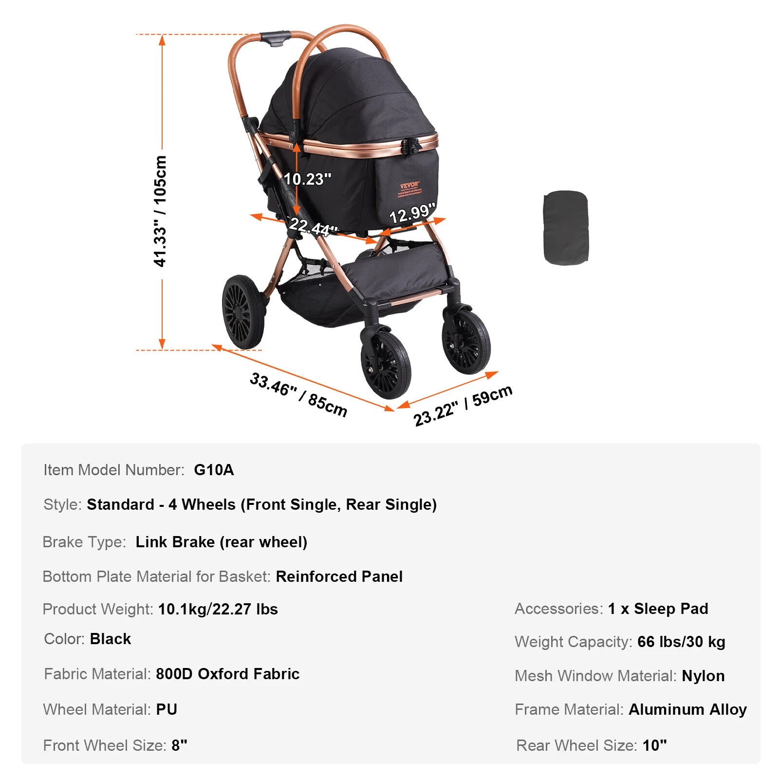 Pet Stroller Foldable Dog Puppy Stroller With Brakes Storage Detachable Carrier