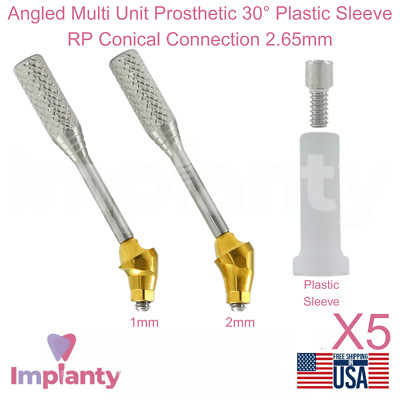 5x Angled Multi Unit Prosthetic 30° Plastic Sleeve RP Conical Connection 2.65mm