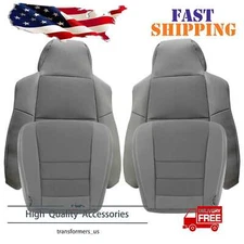 For 03-07 Ford F250 F350 Driver & Passenger Cloth Bottom & Top Seat Cover Gray