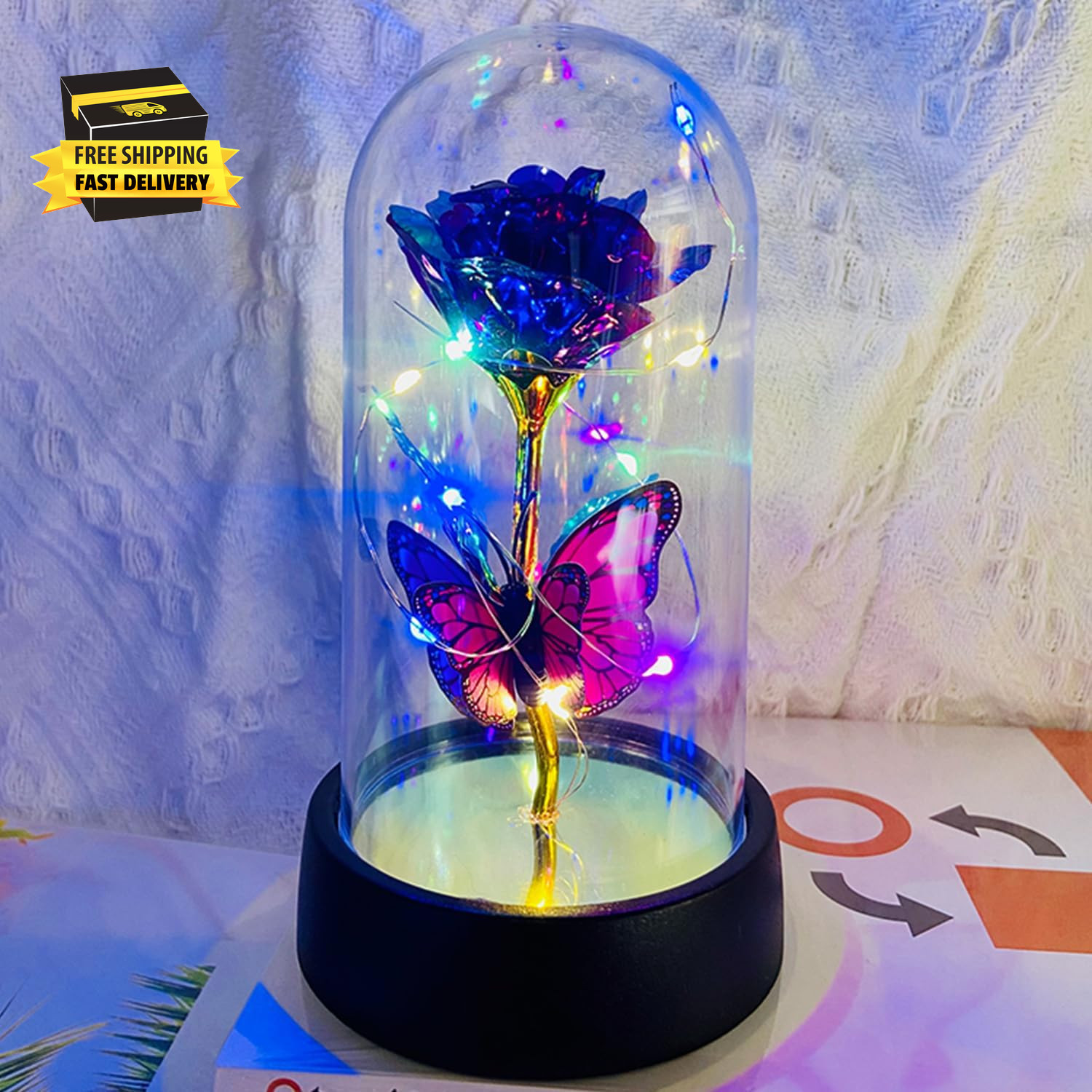 Rose Flower Gifts for Women,Forever Galaxy Rosas Eternas,Light up Rose in Glass