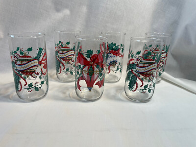 Set Of 6 House Of Lloyds 1993 Christmas Tumblers , Ornaments And Ribbons￼￼
