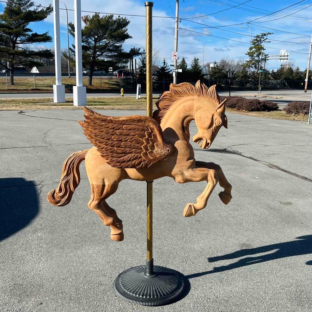 HUGE 48" Artisan Folk Figural Carved Wooden Carousel Pegasus Winged