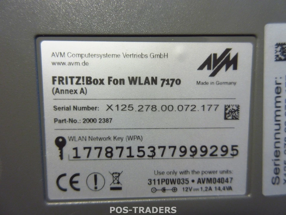 AVM FRITZBox Fon WLAN 7170 20002387  125 Mbps 4-Port Router 1X ANTENNA EXCL PSU - Bild 3 von 3