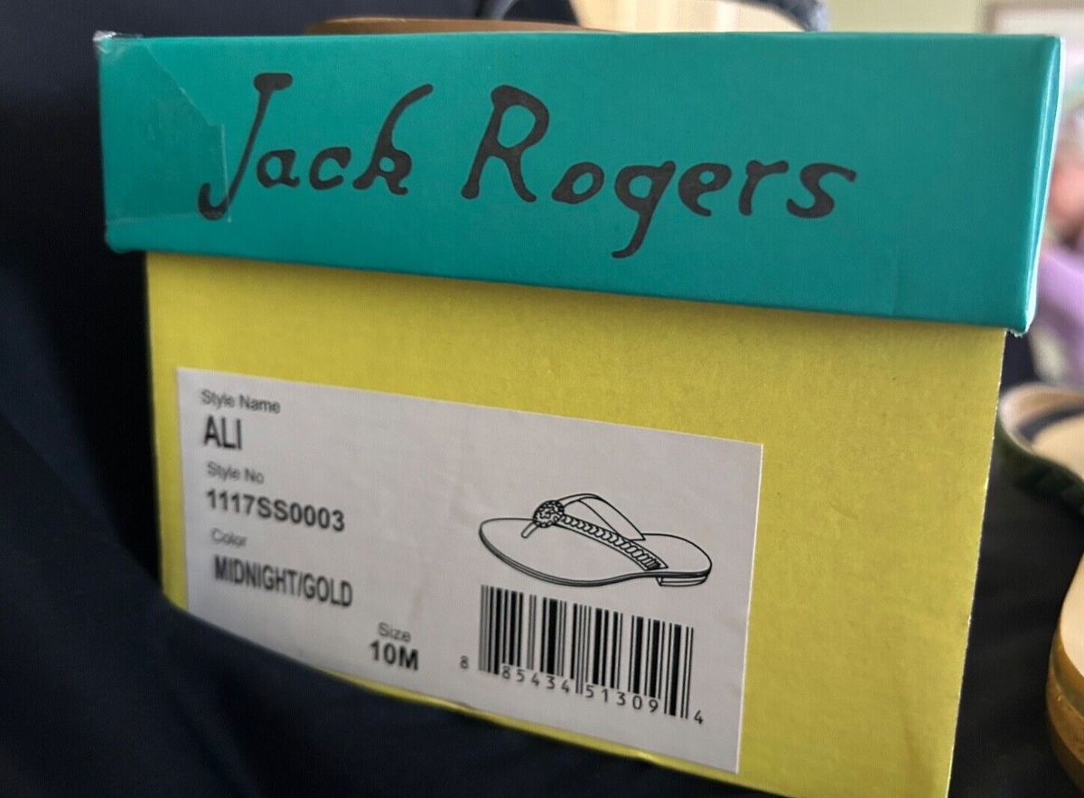 NIB Jack Rogers 10 M Ali Midnight Blue & Gold braided 3/4