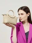 Genuine Leather Women's Bag Cowhide Woven Handbag Purse Crossbody Bag Small
