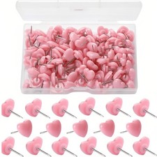 Heart Push Pins,Corkboard Nails for Office/Home Pink Square Box 100pack