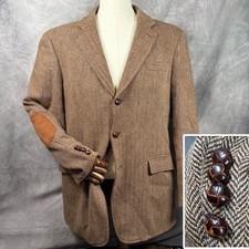 Vintage Jos A Bank Harris Tweed Blazer Mens 46R Herringbone Wool Sport Coat