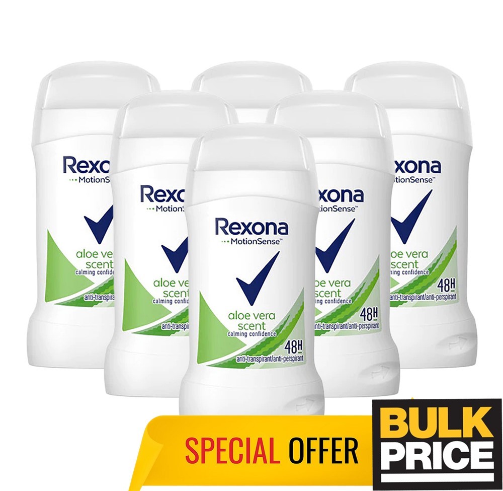 Rexona Aloe Vera Stick Deodorant Long-Lasting 48H Sweat Odor Protection 6-Pack