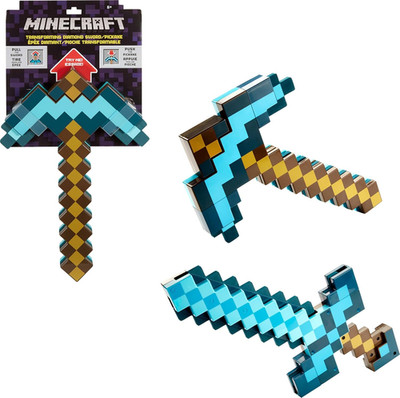 Minecraft Transforming Diamond Sword & Pick-Axe Kid-Sized 2-In-1 Toy Accessory f
