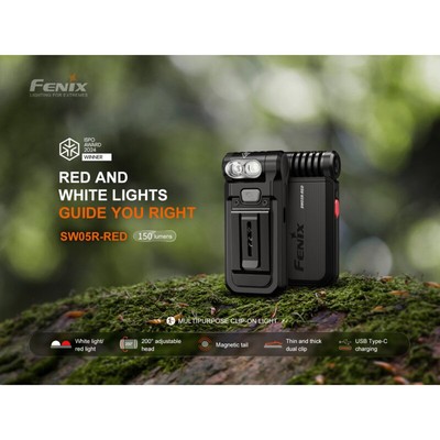 Fenix SW05R-RED 150 Lumen - LED-Taschenlampe mit Clip Schwarz
