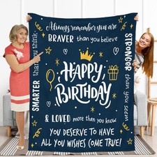 60x80 Happy Birthday Gift Blanket, Soft Fleece, 40th-80th, Mom, Friends