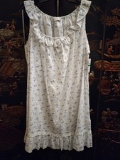 Nwt 72 Eileen West White/Blue SWISS DOT Woven Cotton Lawn Short Nightgown L