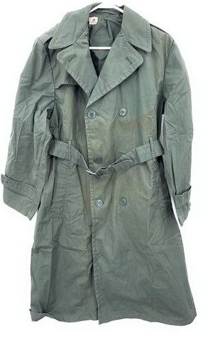 US Army Vintage 70s Green Trench Coat Raincoat FLAW Military Quarpel Mens 40R