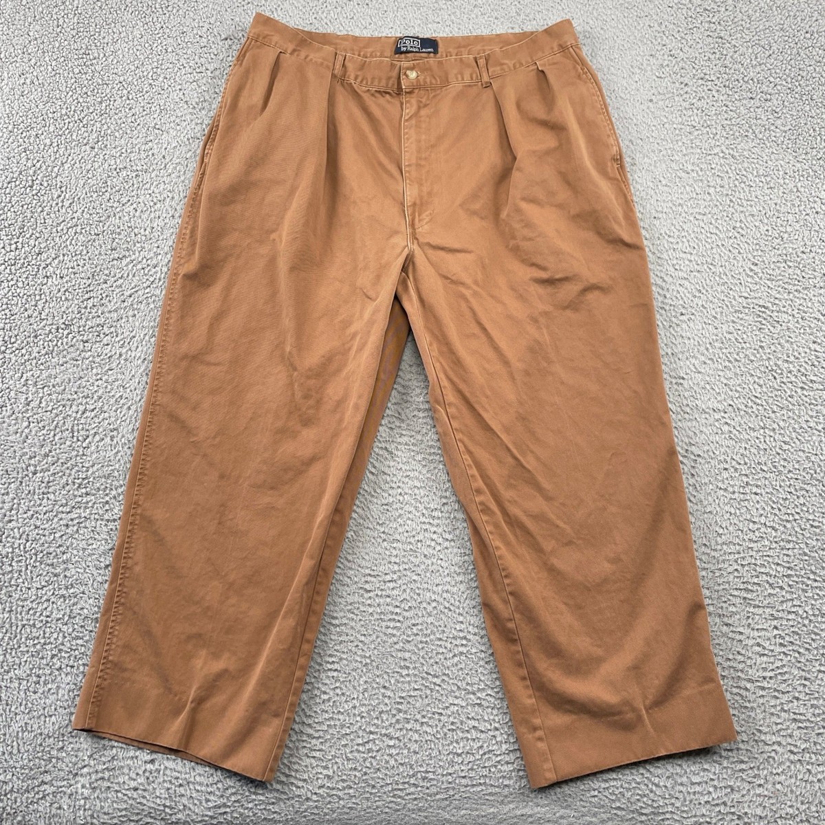 Polo Ralph Lauren Pants Mens 40x26* Brown Chino Pleated Cotton