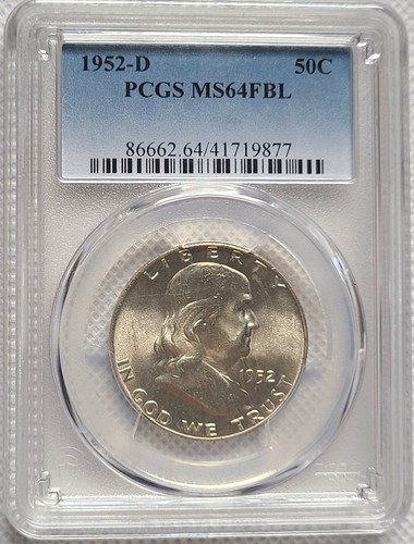 1952-D Franklin Silver Half Dollar 50c PCGS MS64 FBL Full Bell Lines