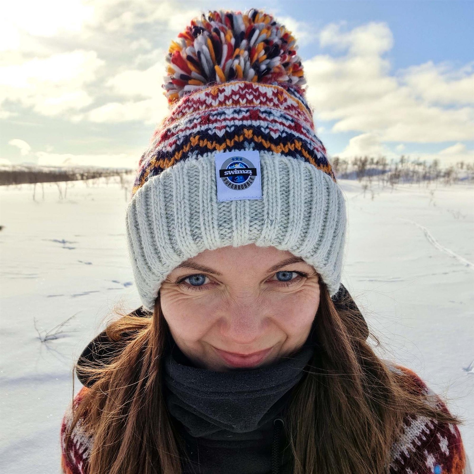 Reflective Adult Bobble Hat Fair Isle Cream Cherry Winter Outdoors Superbobble