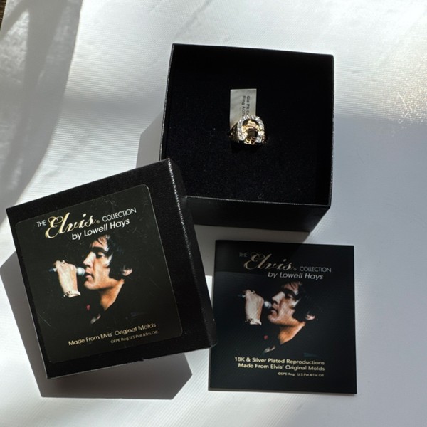 Alternate view of Lowell Hays Elvis Presley Gold Plated Crystal Horseshoe Ring Size