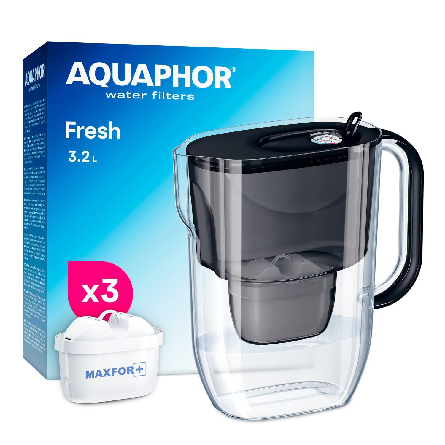 Caraffa Acqua Fresh con 3 Filtri MAXFOR+ Nero | Sicura per la Famiglia