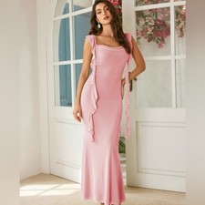 Cider MESH RUFFLE HEM MAXI DRESS S CR2-15