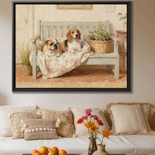 Oil Painting Bulldog Beagle Dog Canvas Print Vintage Wall Art Living Room Decor