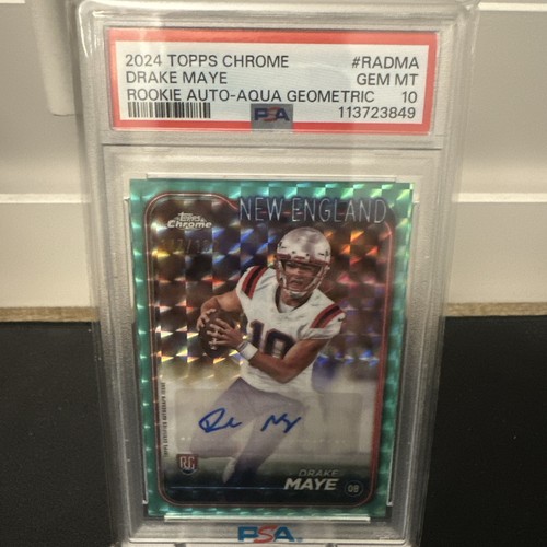 CHASER 🚨~ Drake Maye Topps Chrome Rookie Auto Aqua Geometric PSA 10 ~ CHASER