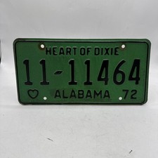 Vintage Alabama License Plate 1972 Calhoun County Embossed Green Tag Auto
