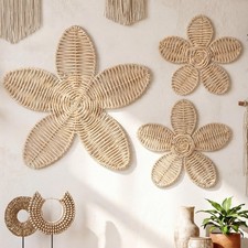 3 Pcs Rattan Flower Wall Decor Boho Daisy Nursery Decoration Woven Rattan Flo...