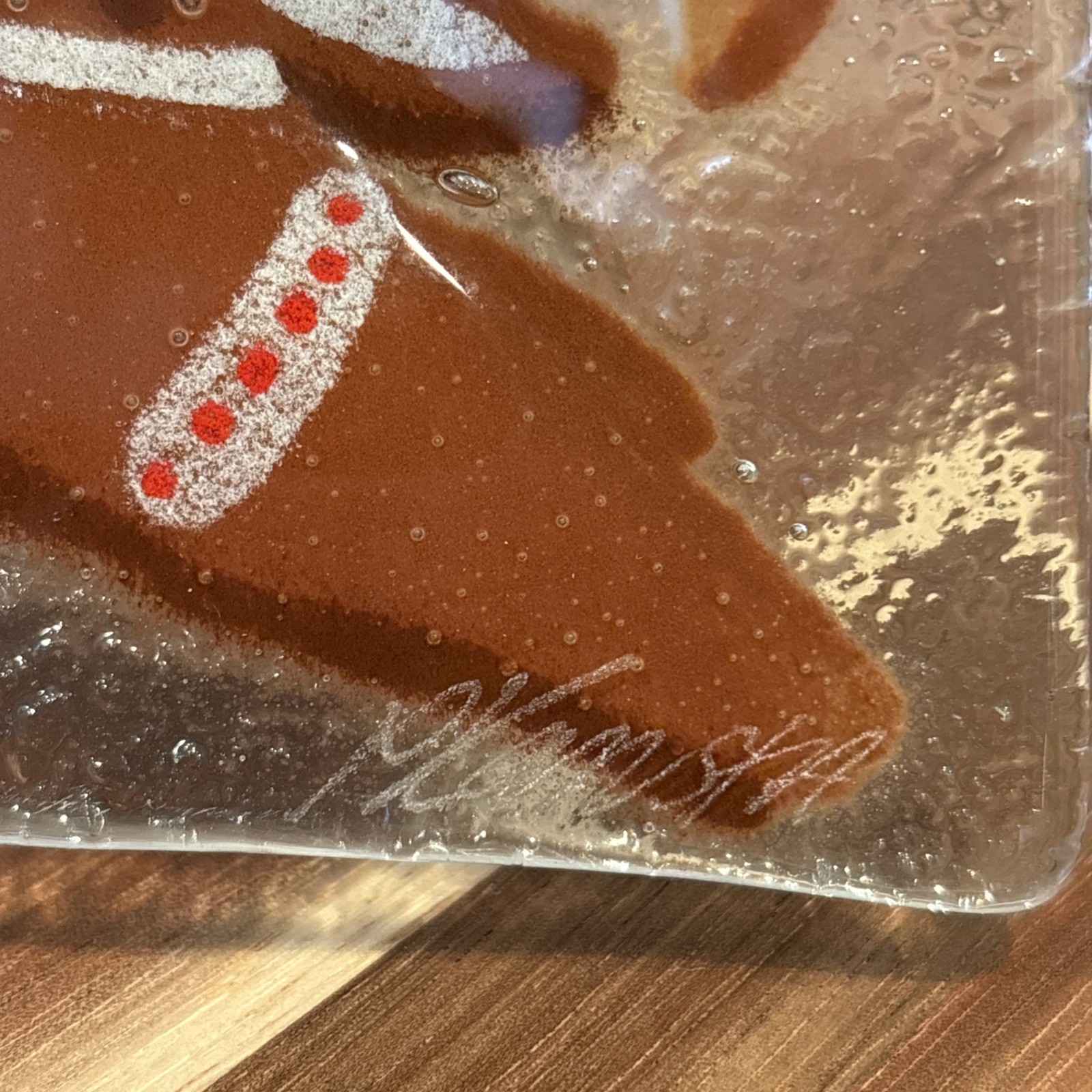 Peggy Karr Fused Glass Christmas Holiday Cookies Gingerbread Tray Plate 5.5x10”