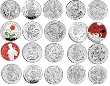 &pound;5 coins BUNC UK,Gibraltar & Channel Islands in BUNC packs, Capsules Blue cards