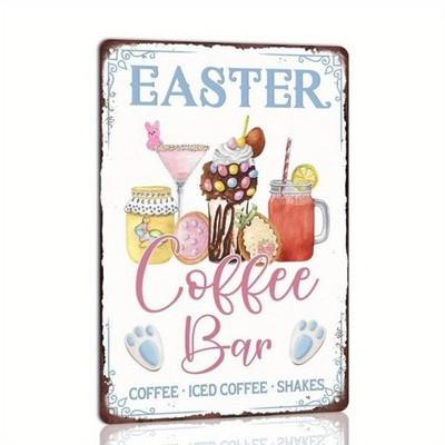 Easter Coffee Bar Metal Sign Spring Kitchen Coffee Station Wall Hanging Decor