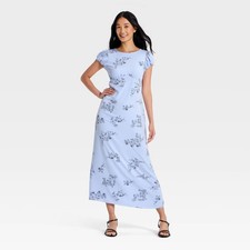 A New Day Women's Puff Short Sleeve Floral Print Maxi Dress - Light Blue
