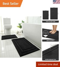 Elegant Black Non-Slip Bath Mat Set, 2-Piece - Perfect for Modern Bathrooms