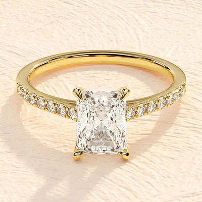 Bague De Fiançailles Moissanite 1,50 Ct Taille Éclat Or Jaune 14k - Photo 1/4