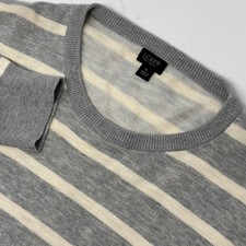 J.Crew Men's Large Gray Cream Striped Crewneck Sweater 100 Cotton