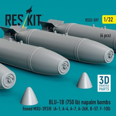 Reskit RS32-0597 Dummy kit BLU-1B 750lb napalm bombs finned MXU