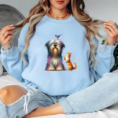 Skurriler Hund Katze Vogel Haustierliebhaber Tiere Damen Sweatshirt Pullover