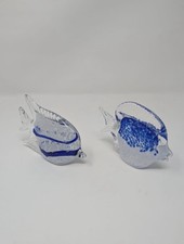 2 x Angelfish Tropical Murano Style Blue Glass Fish Ornaments Home Decor