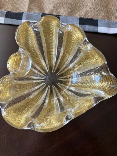 Vintage Murano Gold Aventurine Art Glass Bowl 6*6