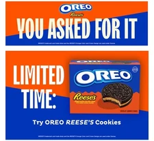 NEW OREO REESE'S Peanut Buttery Creme Chocolate Sandwich Cookies In Hand Shp Fst