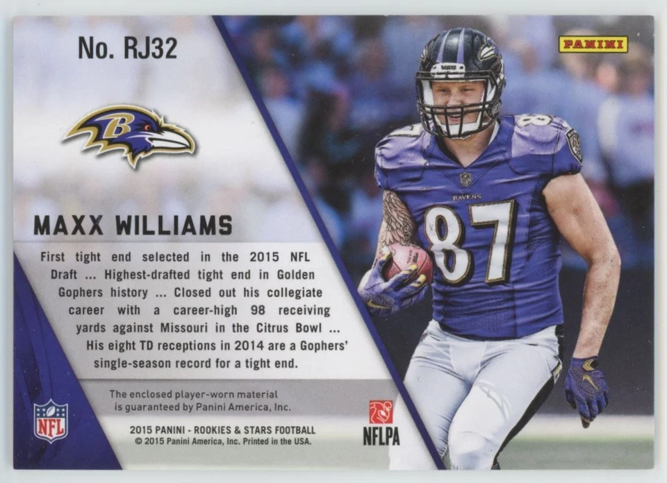 2015 Panini Rookies & Stars Longevity Rookie Jerseys Maxx Williams Rookie - Image 2 of 2