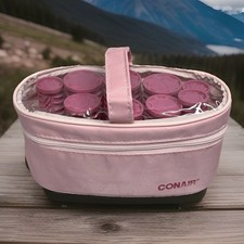 Conair Instant Heat Compact Set of 9 Hot Rollers No Pins Pink Model HS10 Works